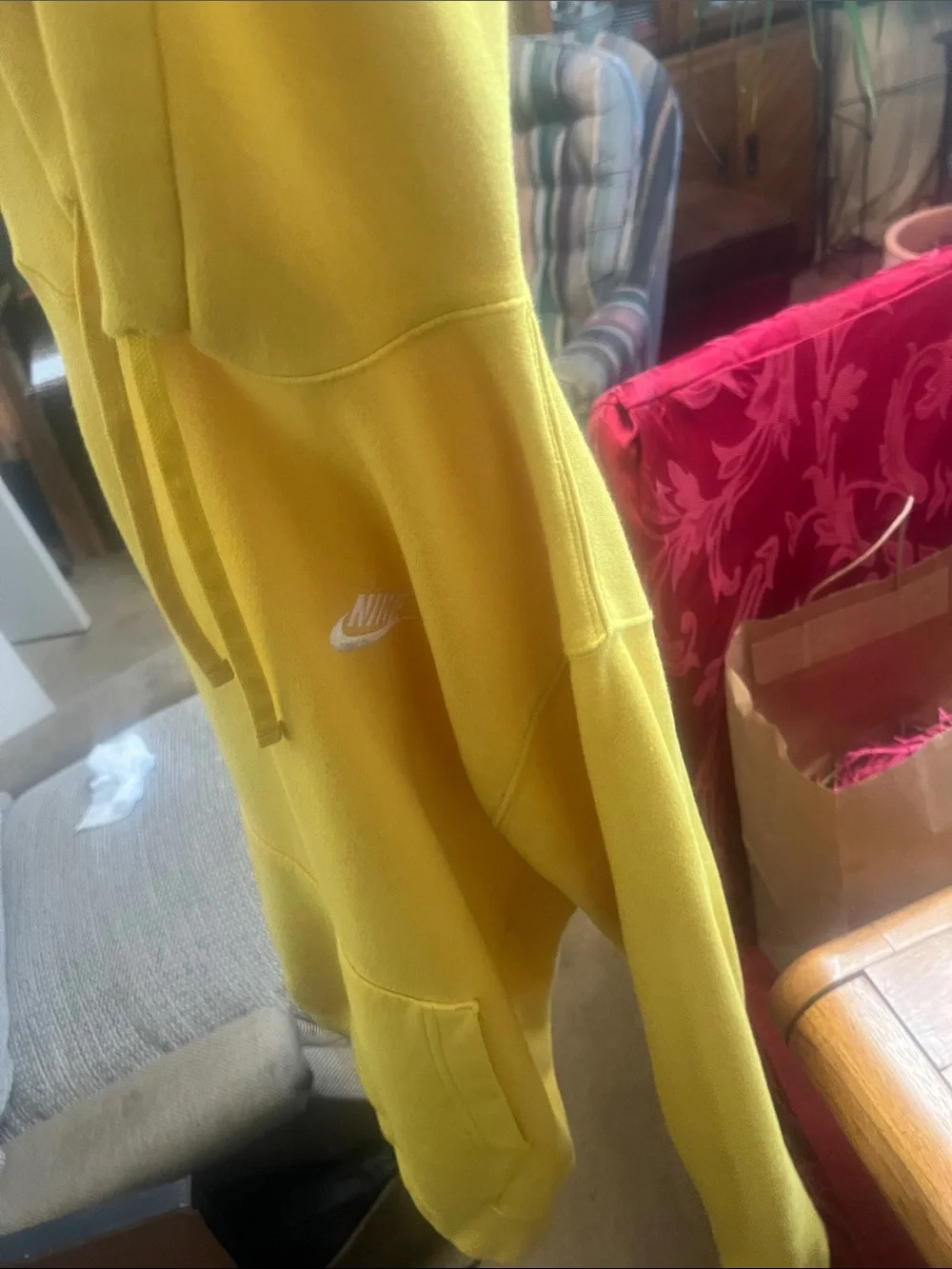 Nike Bright Yellow Pullover Hoodie with White Swoosh